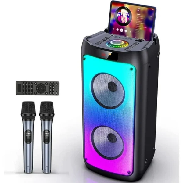 [PRE-ORDER] JYX Singing Machine Karaoke Speaker with 2 Wireless Microphones – Portable Bluetooth with RGB Lights